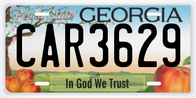GA license plate CAR3629
