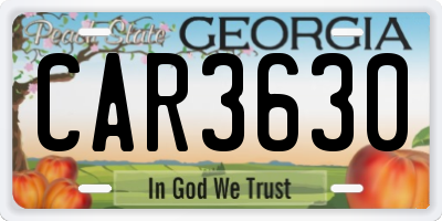 GA license plate CAR3630