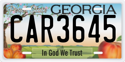 GA license plate CAR3645