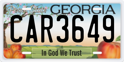 GA license plate CAR3649