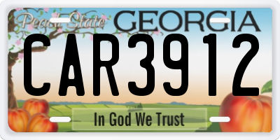GA license plate CAR3912