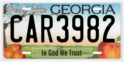 GA license plate CAR3982