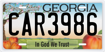 GA license plate CAR3986