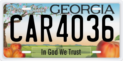 GA license plate CAR4036