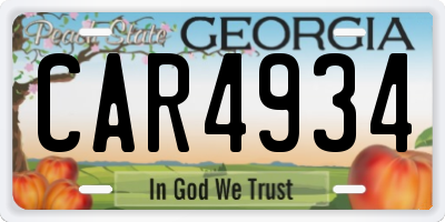 GA license plate CAR4934