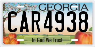 GA license plate CAR4938