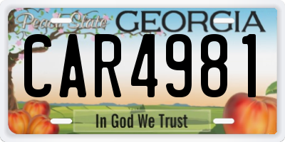 GA license plate CAR4981
