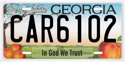 GA license plate CAR6102