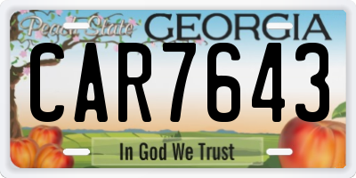 GA license plate CAR7643