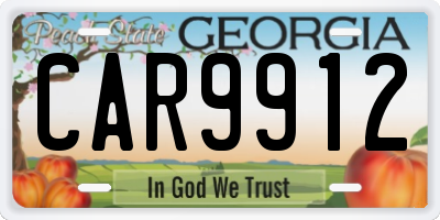 GA license plate CAR9912