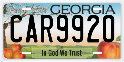 GA license plate CAR9920