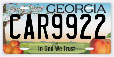 GA license plate CAR9922