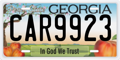 GA license plate CAR9923