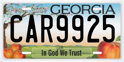 GA license plate CAR9925