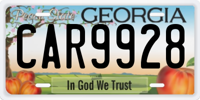 GA license plate CAR9928