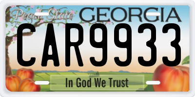 GA license plate CAR9933