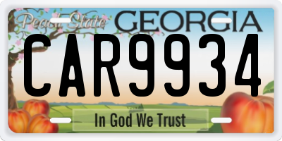GA license plate CAR9934