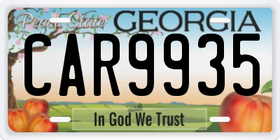GA license plate CAR9935