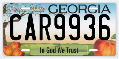 GA license plate CAR9936