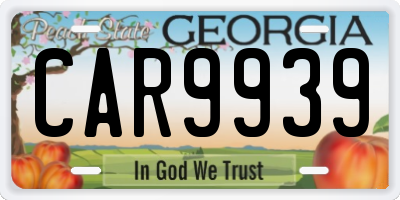 GA license plate CAR9939