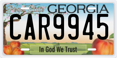 GA license plate CAR9945