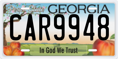GA license plate CAR9948
