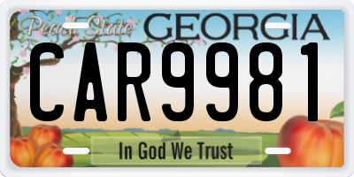 GA license plate CAR9981