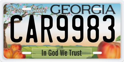 GA license plate CAR9983