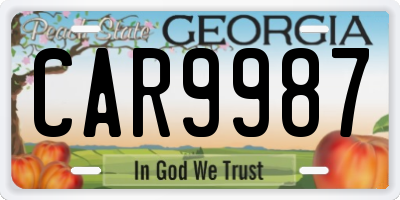 GA license plate CAR9987