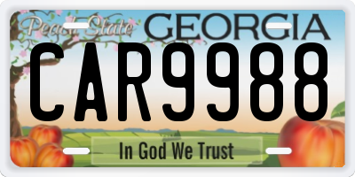 GA license plate CAR9988