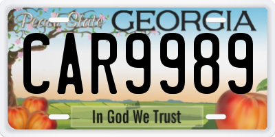 GA license plate CAR9989