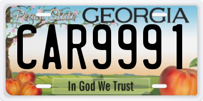 GA license plate CAR9991