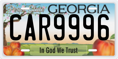 GA license plate CAR9996