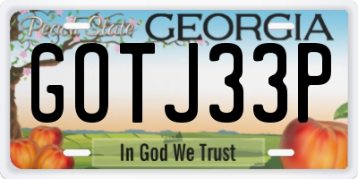 GA license plate GOTJ33P