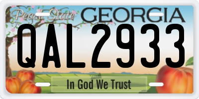 GA license plate QAL2933