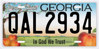 GA license plate QAL2934