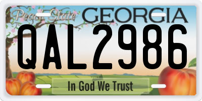 GA license plate QAL2986