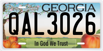 GA license plate QAL3026