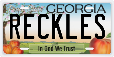 GA license plate RECKLES