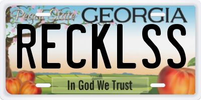 GA license plate RECKLSS