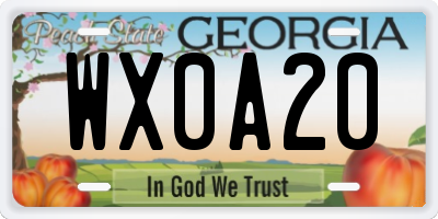 GA license plate WX0A20