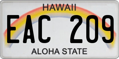 HI license plate EAC209