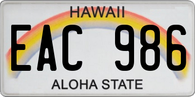 HI license plate EAC986