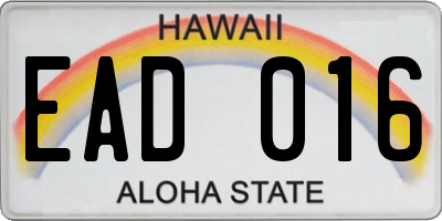 HI license plate EAD016