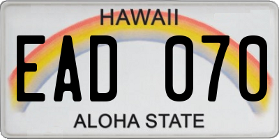 HI license plate EAD070