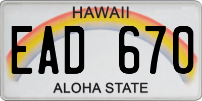 HI license plate EAD670