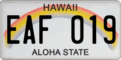 HI license plate EAF019