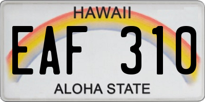 HI license plate EAF310