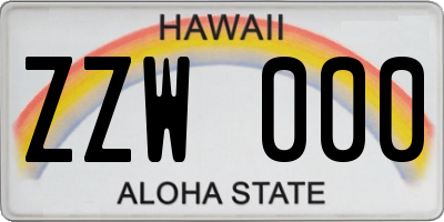HI license plate ZZW000