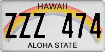 HI license plate ZZZ474